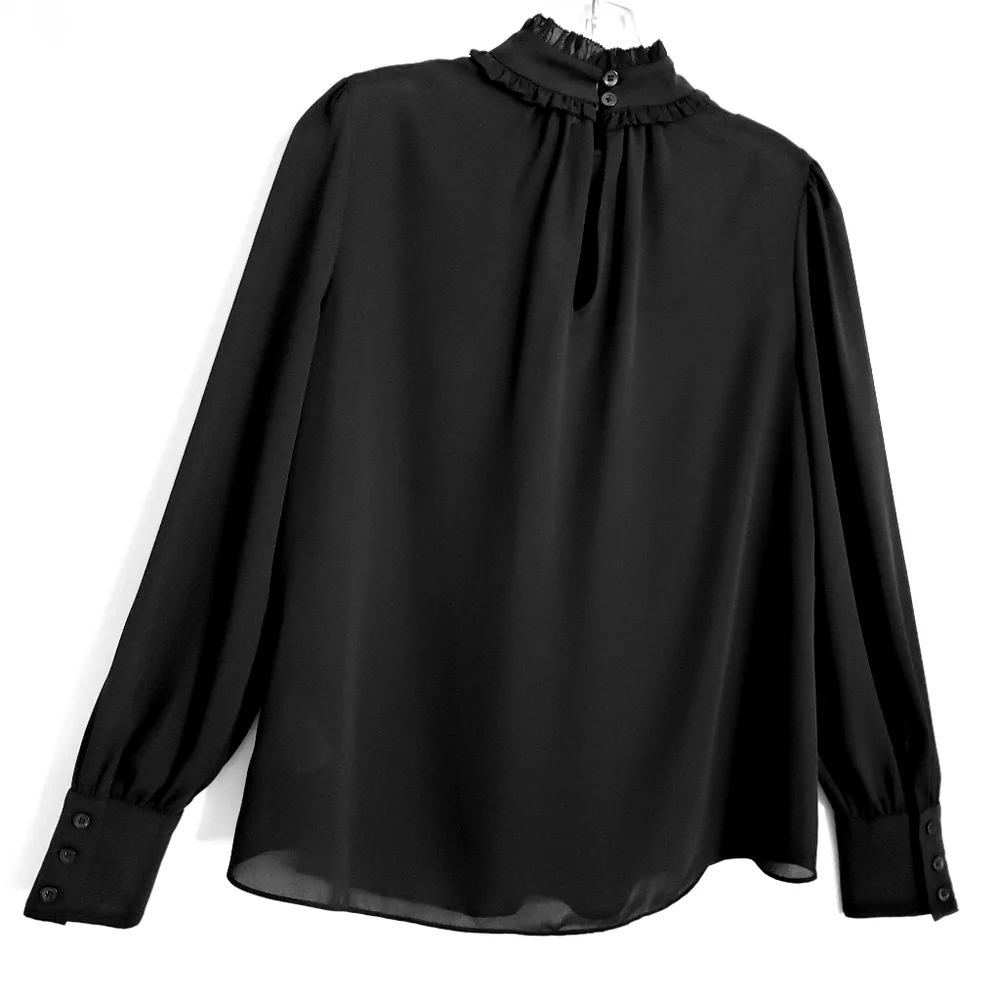 Nwot Kate Spade Black Longsleeve Highneck Ruffled Blouse